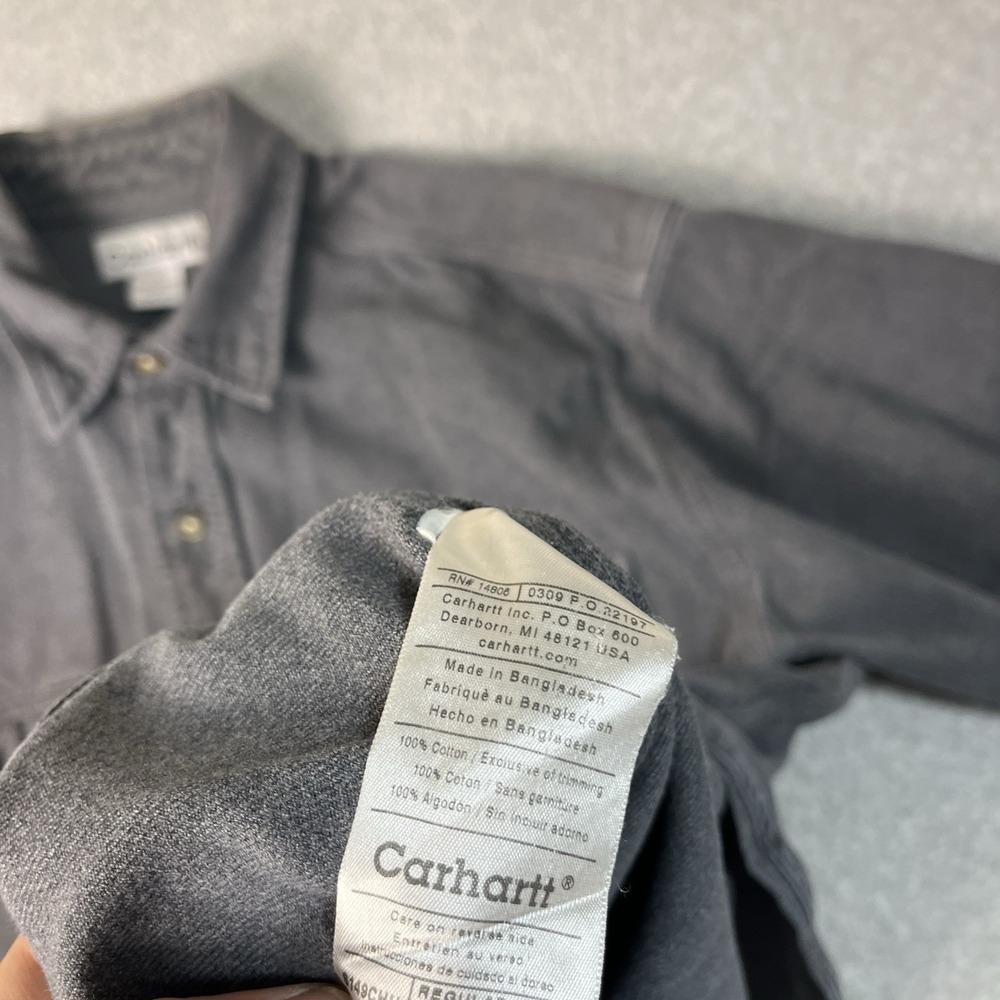 Carhartt Shirt Mens Large Gray Flannel Heavyweight Button Up Cotton Workwear LS - Picture 9 of 12